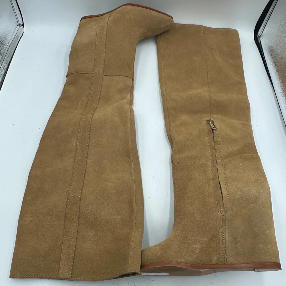 Vince Camuto Tiasie Over‎ Knee Boots Tan Suede Wedge Wmn 5.5 Pointed Toe Euro
